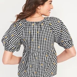 Old Navy Black and White Gingham Blouse with Yellow Accents